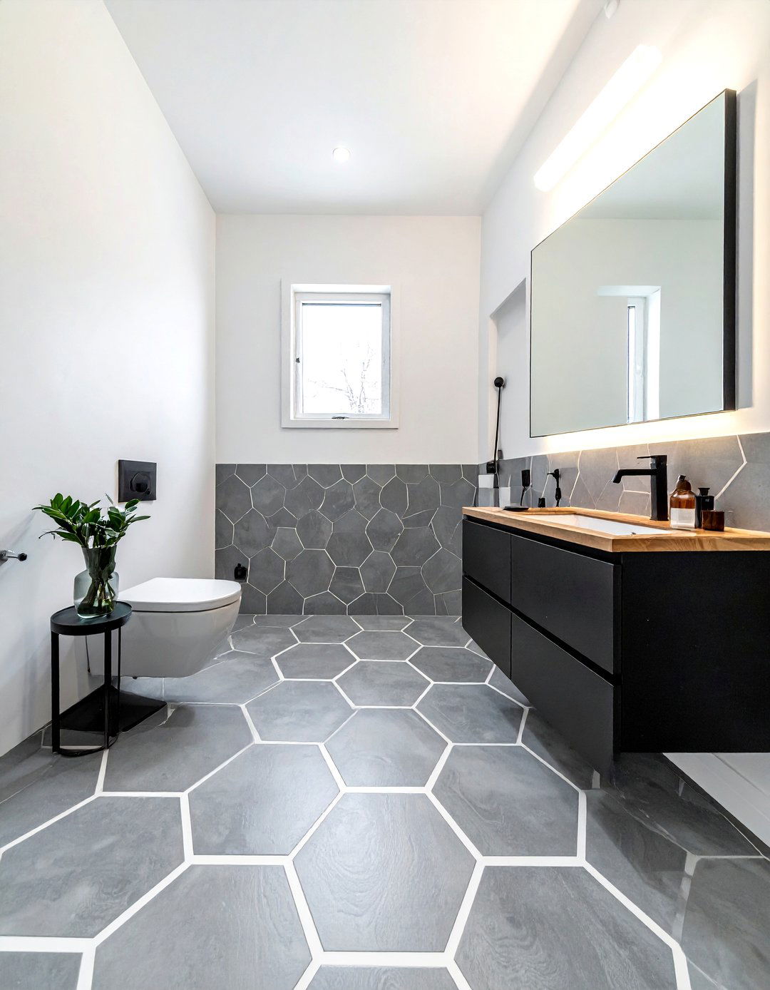 Hexagon Floor Tile - 30 studio apartment bathroom ideas
