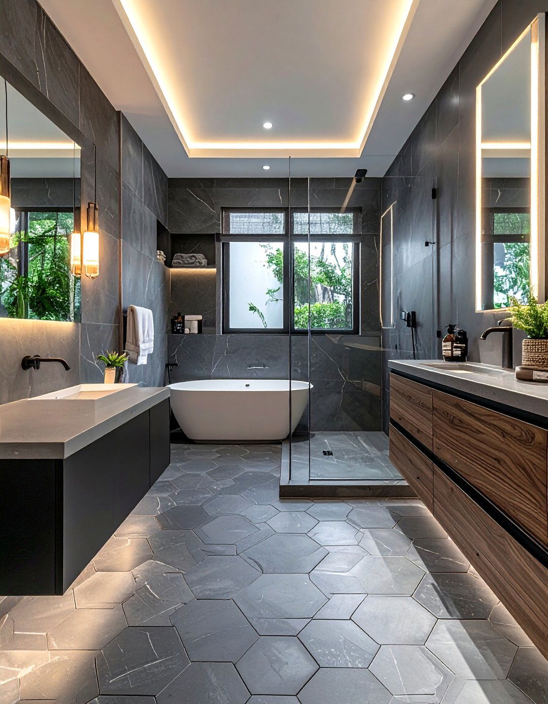 Hexagon Floor Tile - 30 bungalow bathroom ideas