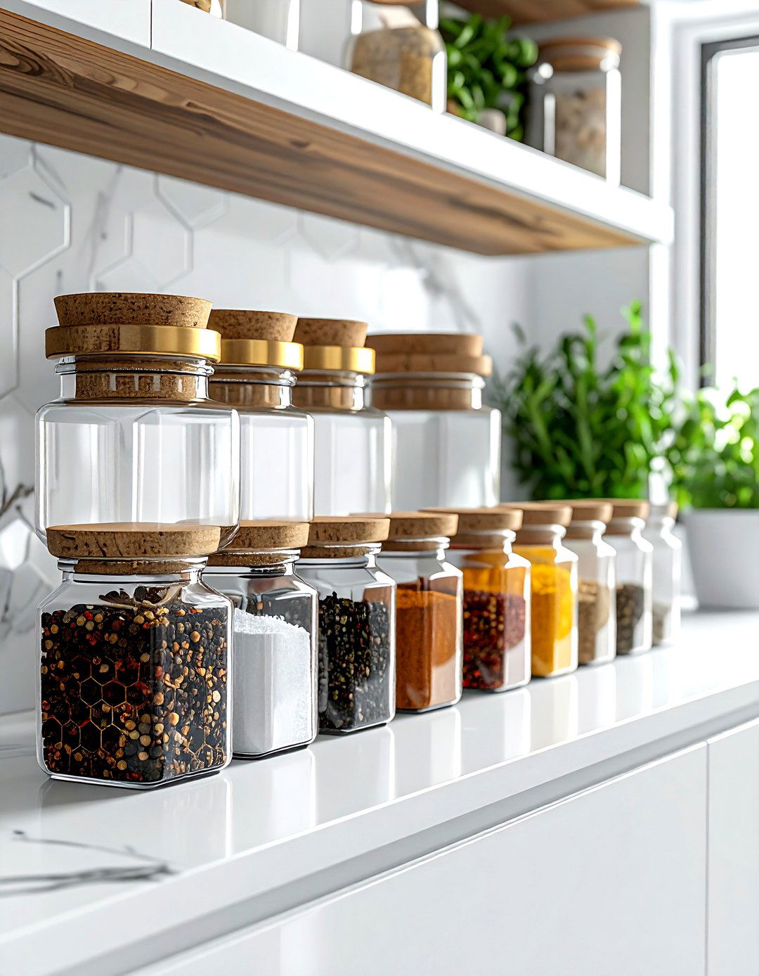 Hexagon Glass Spice Jars - 30 kitchen jar ideas