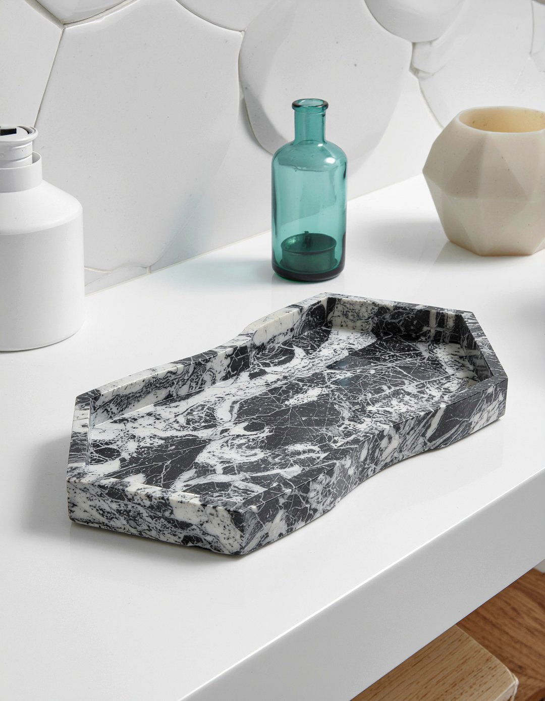 Hexagon Marble Tray - 30 bathroom tray ideas