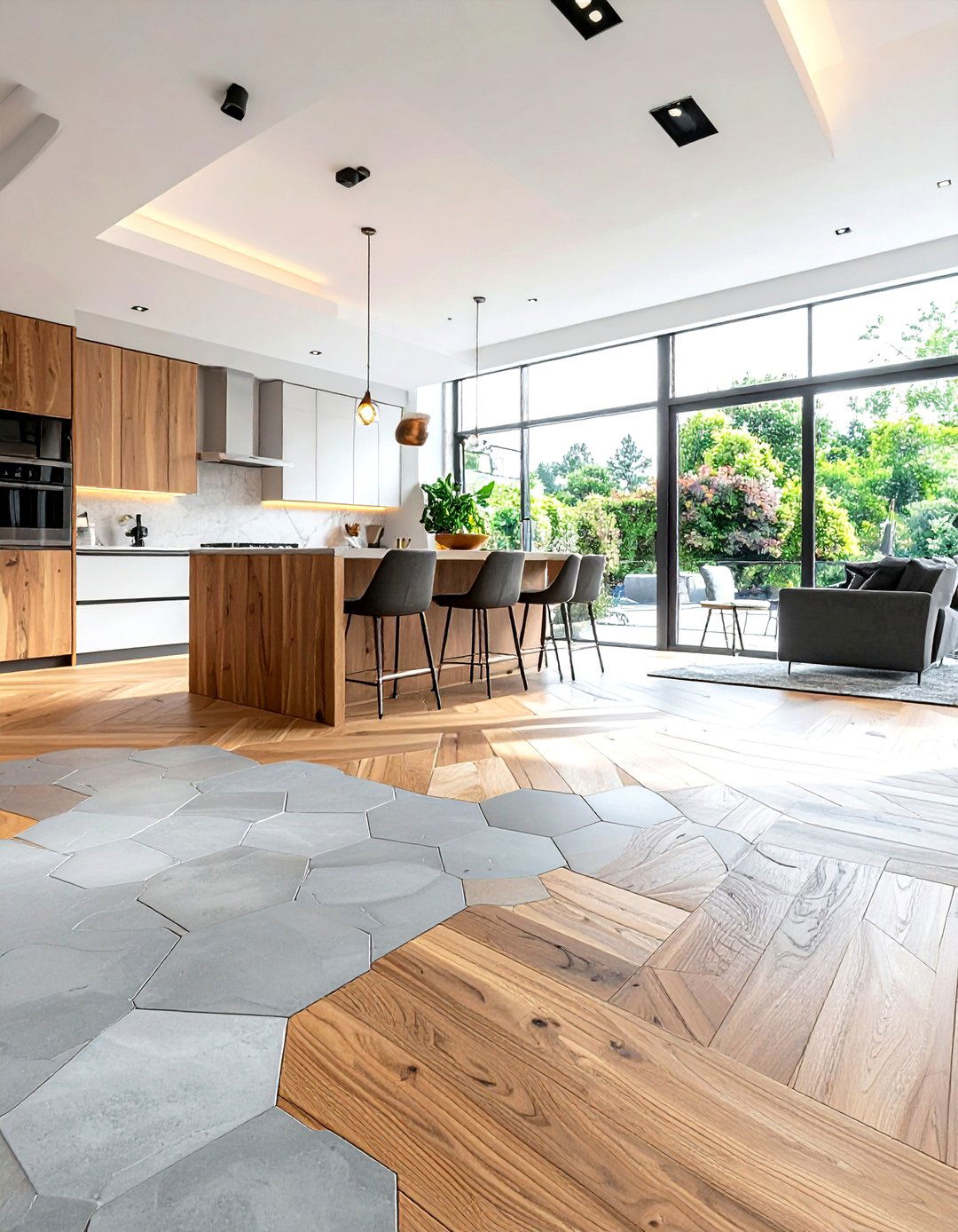 Hexagon To Wood Transition - 30 hexagon floor kitchen ideas