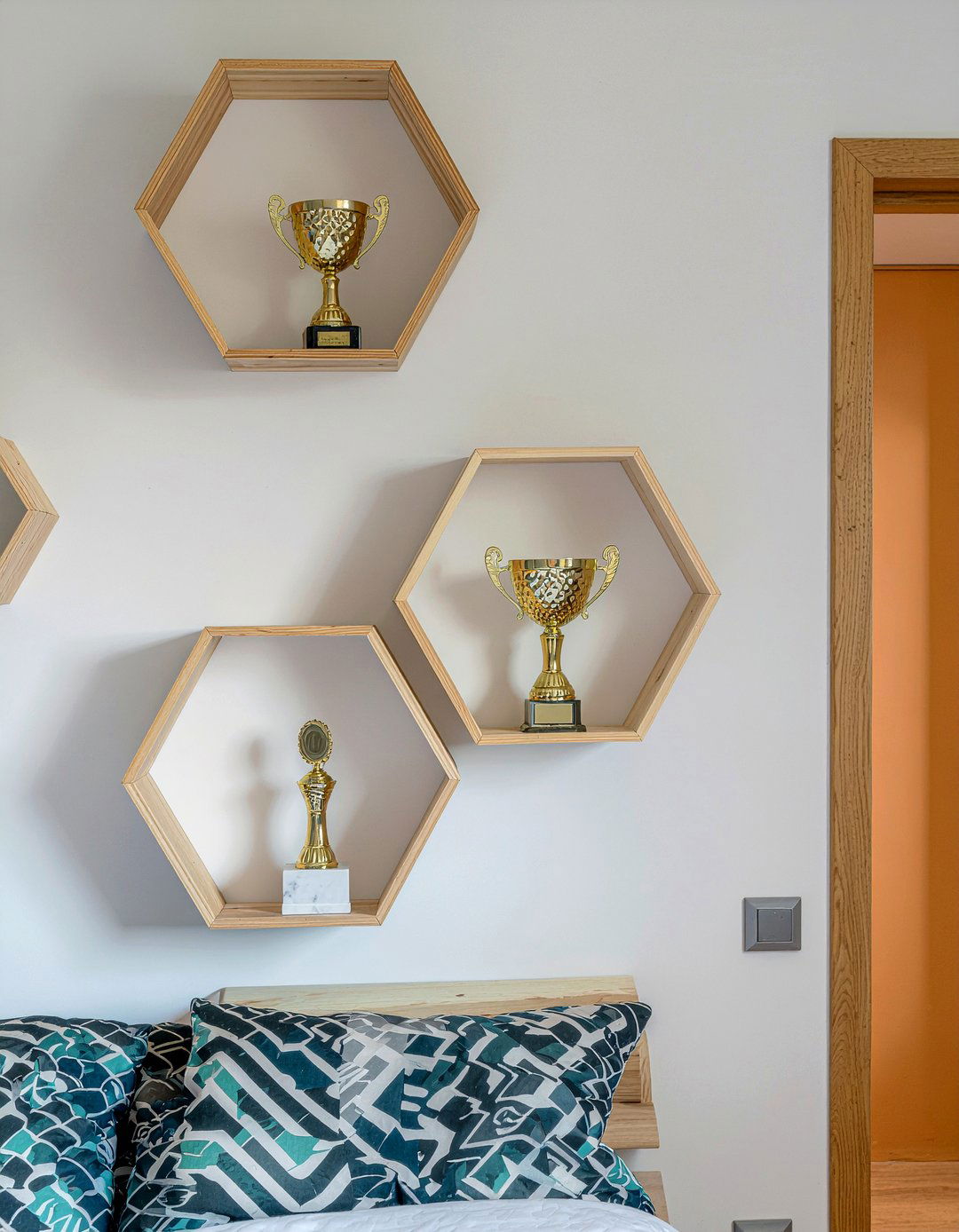 Hexagon Trophy Shelves - 30 bedroom trophy display ideas