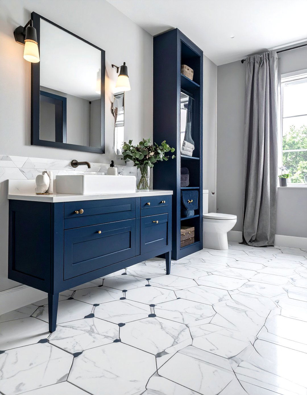 Hexagon floor tile - 30 Fixer Upper bathroom ideas