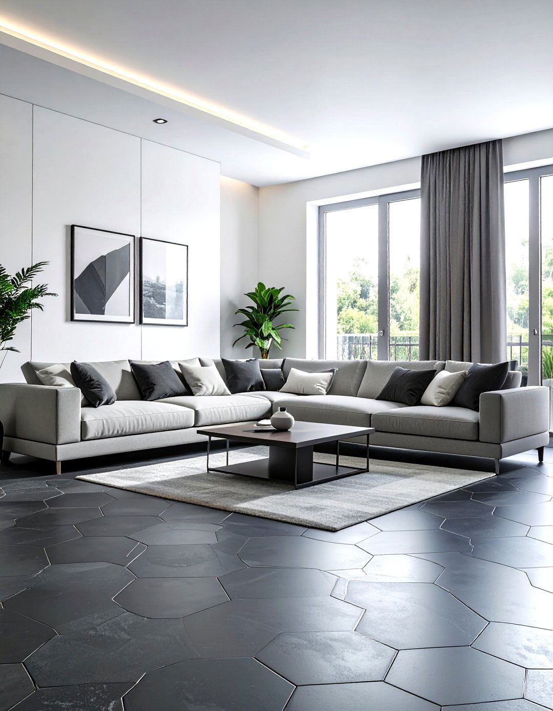 Hexagon floor tile - 30 living room tile designs