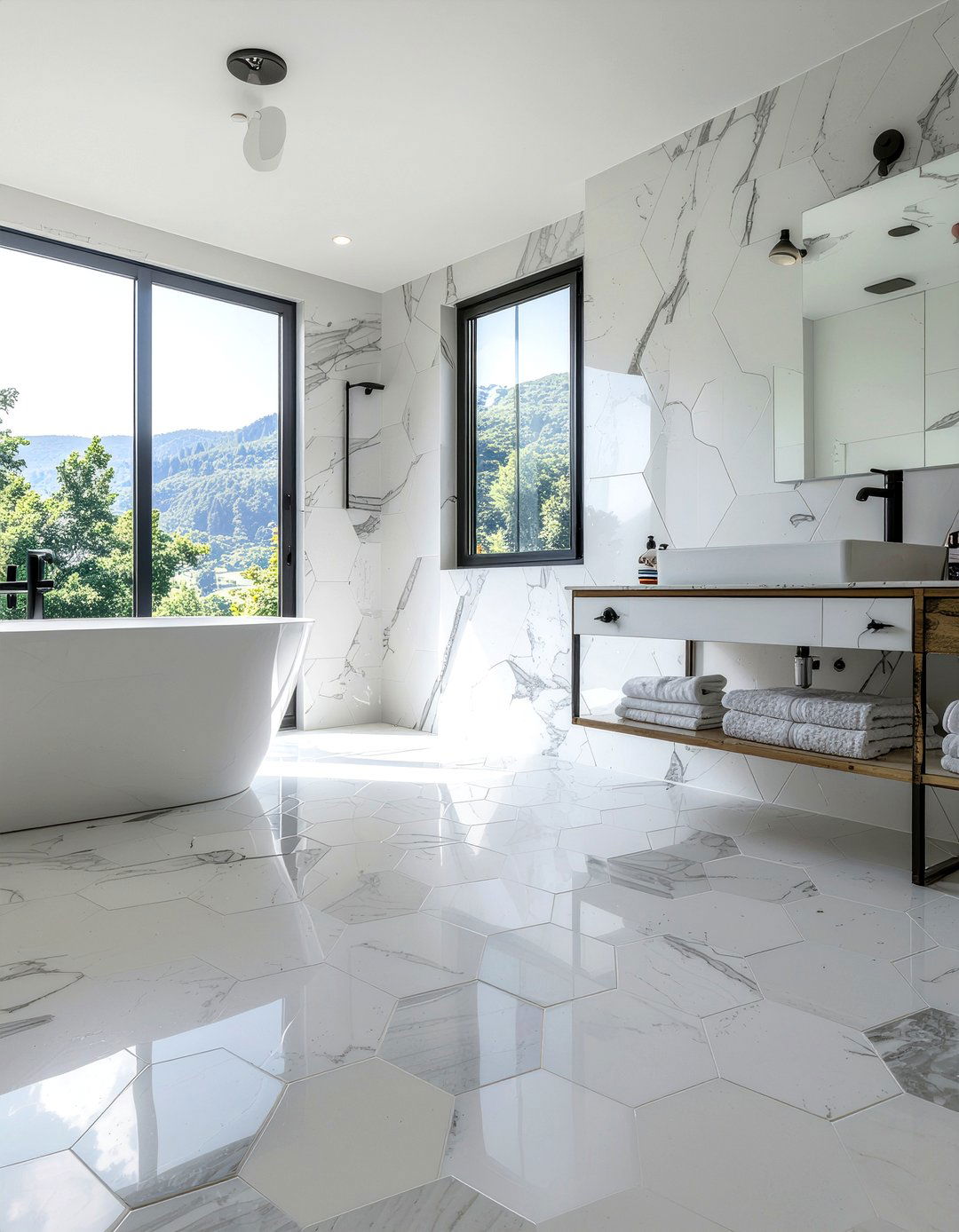 Hexagon floor tile - 30 professional bathroom ideas