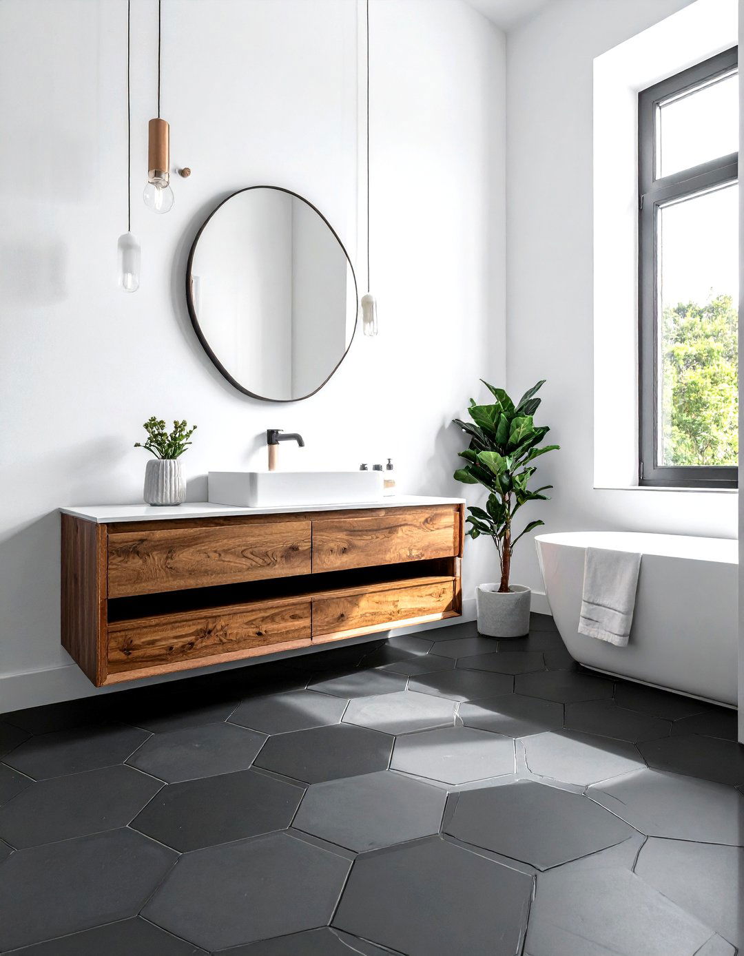 Hexagon floor tile - 30 small powder room ideas