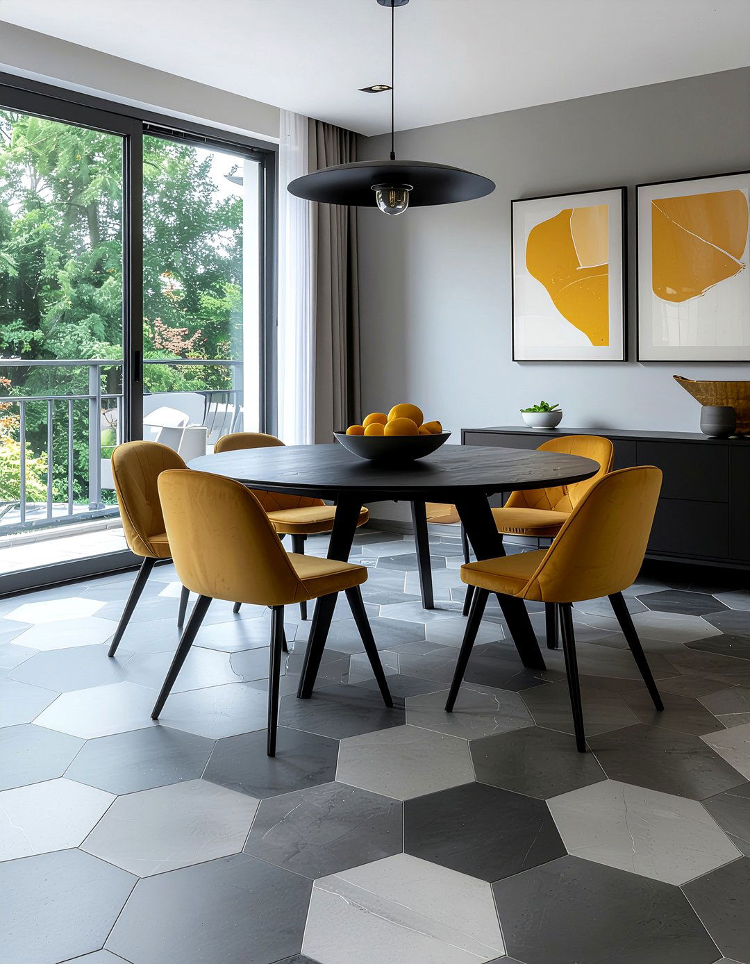 Hexagon floor tile - 30 dining room tile floor ideas