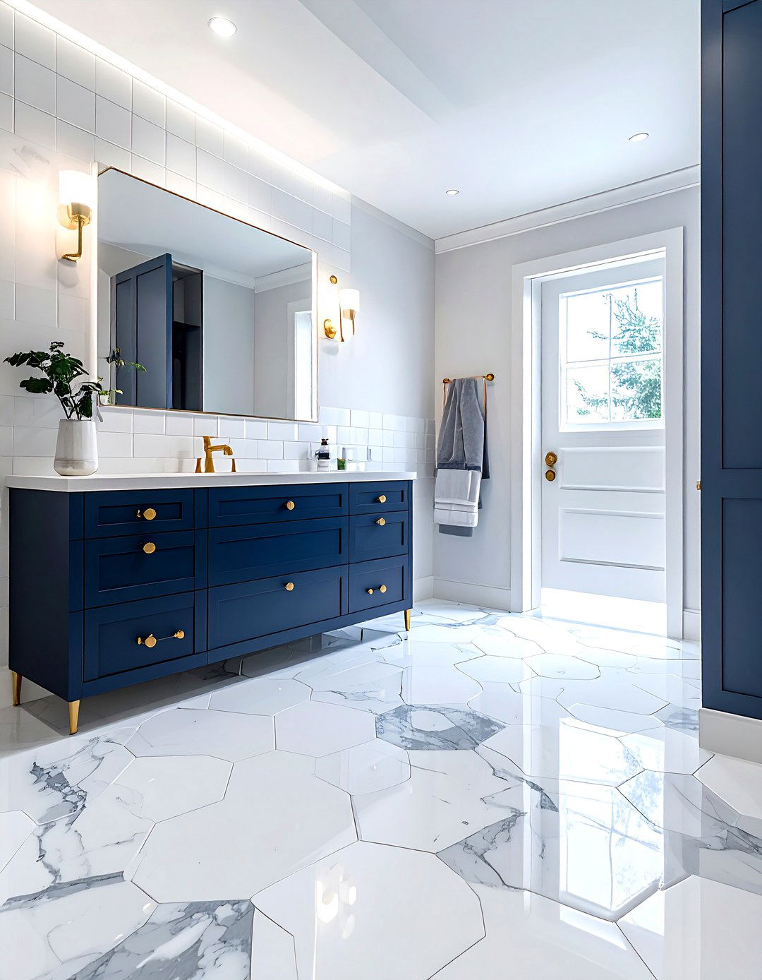 Hexagon marble bathroom floor - 30 stone mosaic bathroom ideas