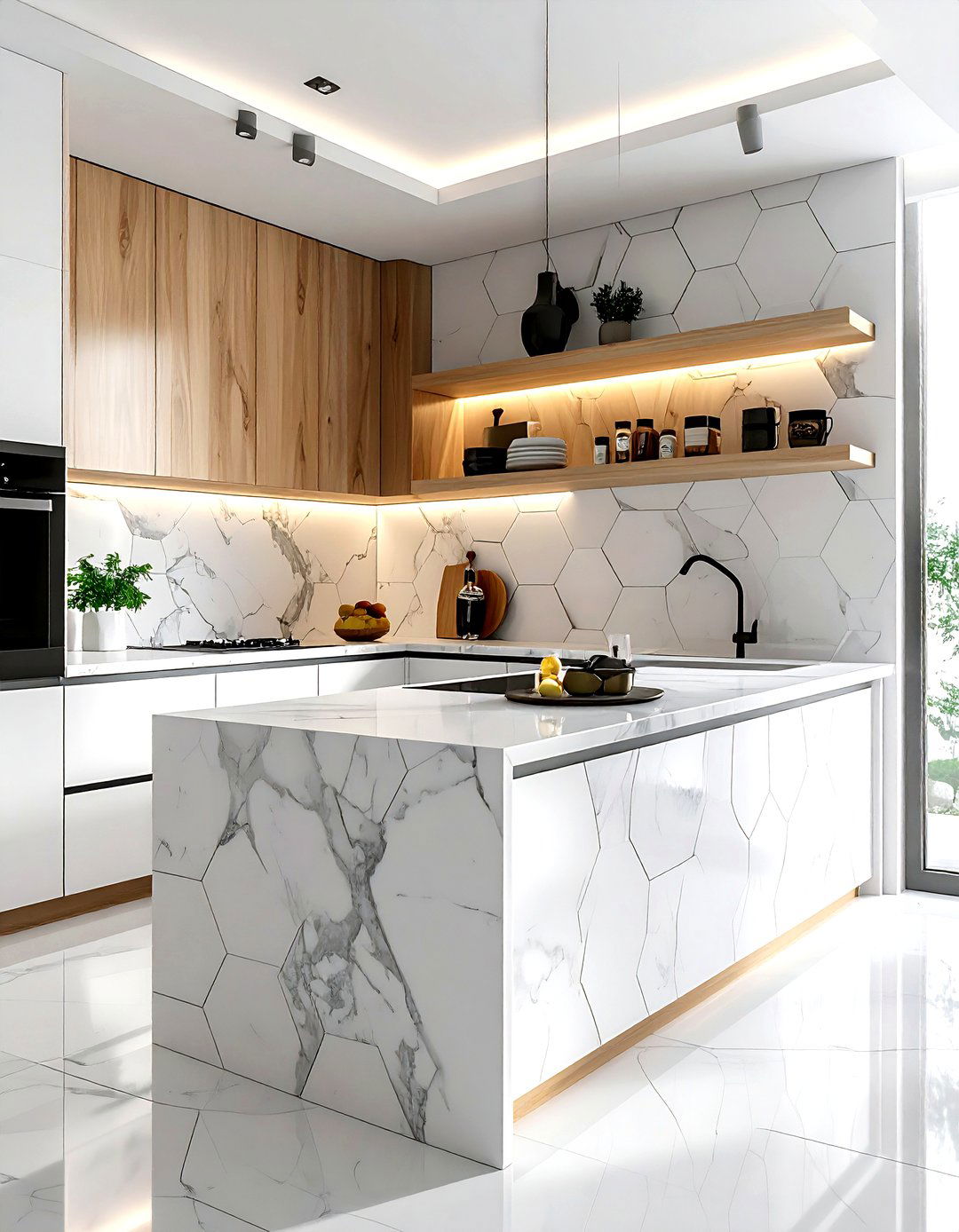 Hexagon marble tile kitchen - 30 marble backsplash kitchen ideas