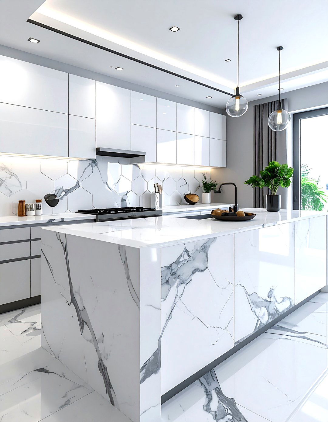 Hexagon tile backsplash - 30 full height kitchen backsplash ideas