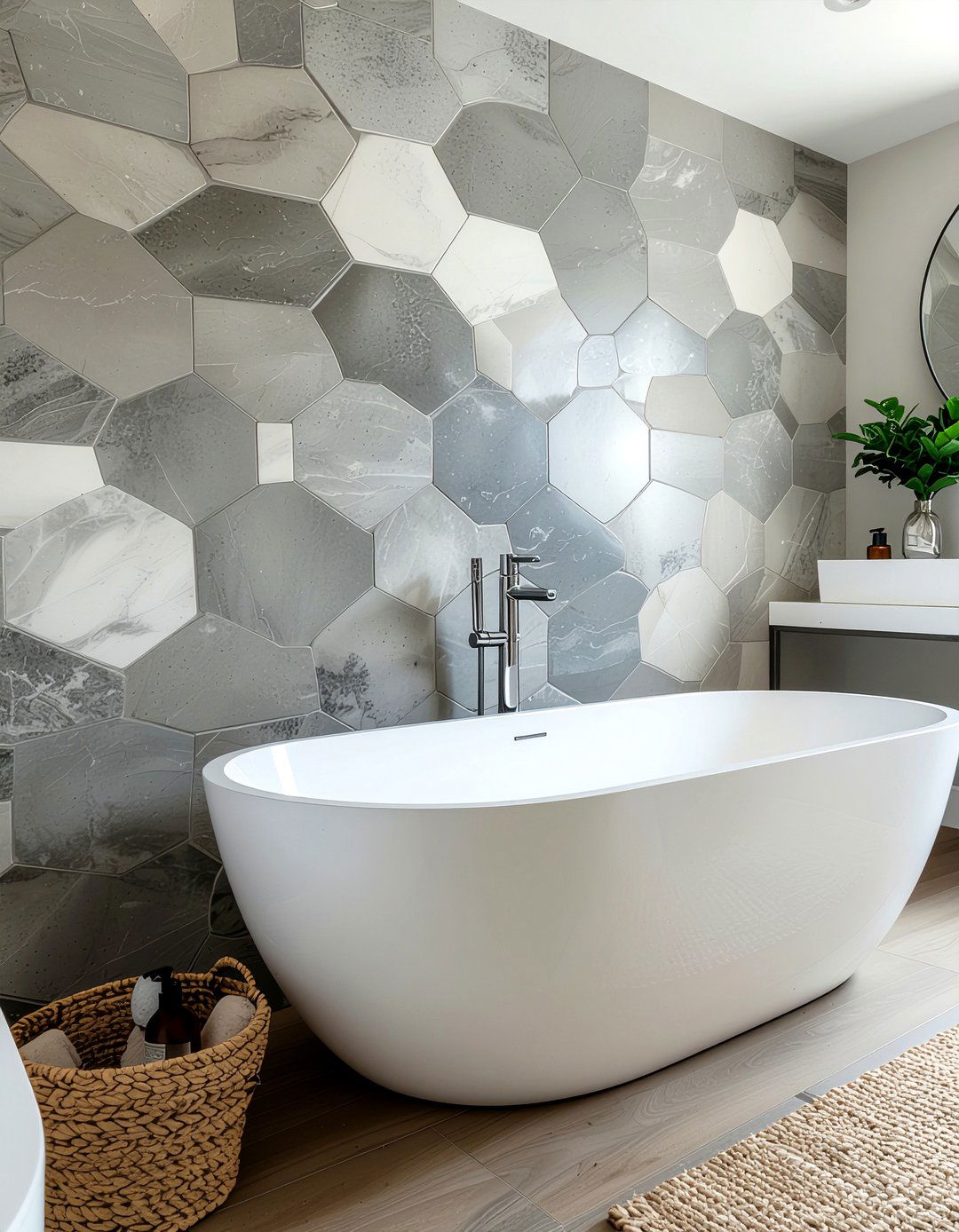 Hexagon tile bathroom wall - 30 bathroom feature wall ideas