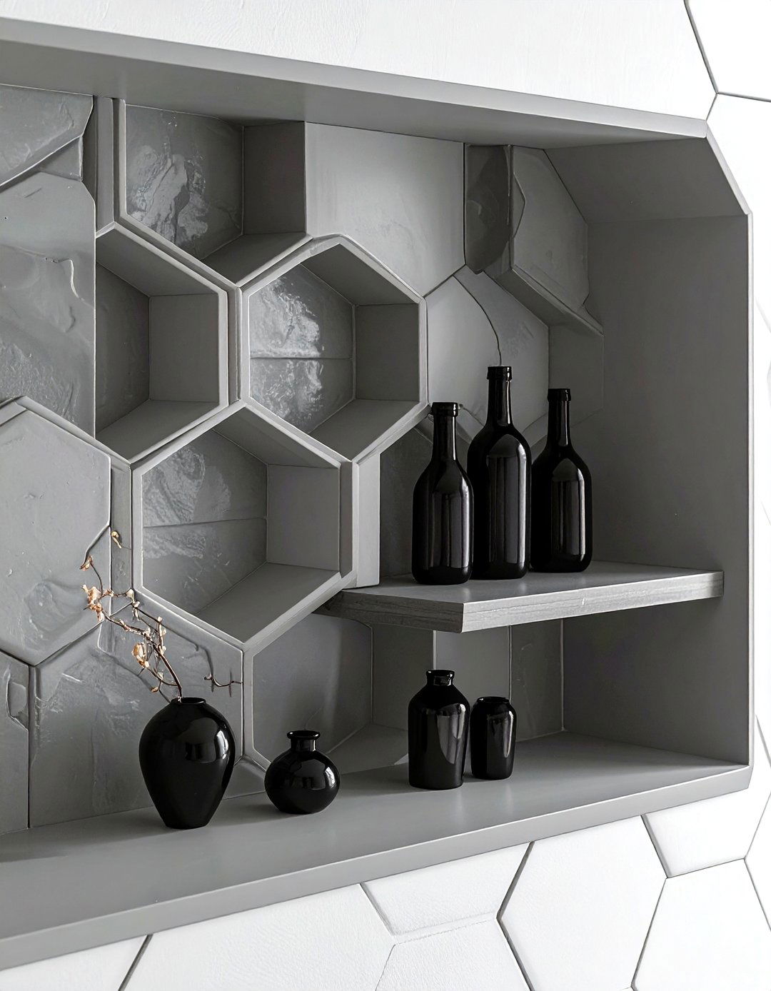 Hexagon tile niche - 30 tile niche ideas