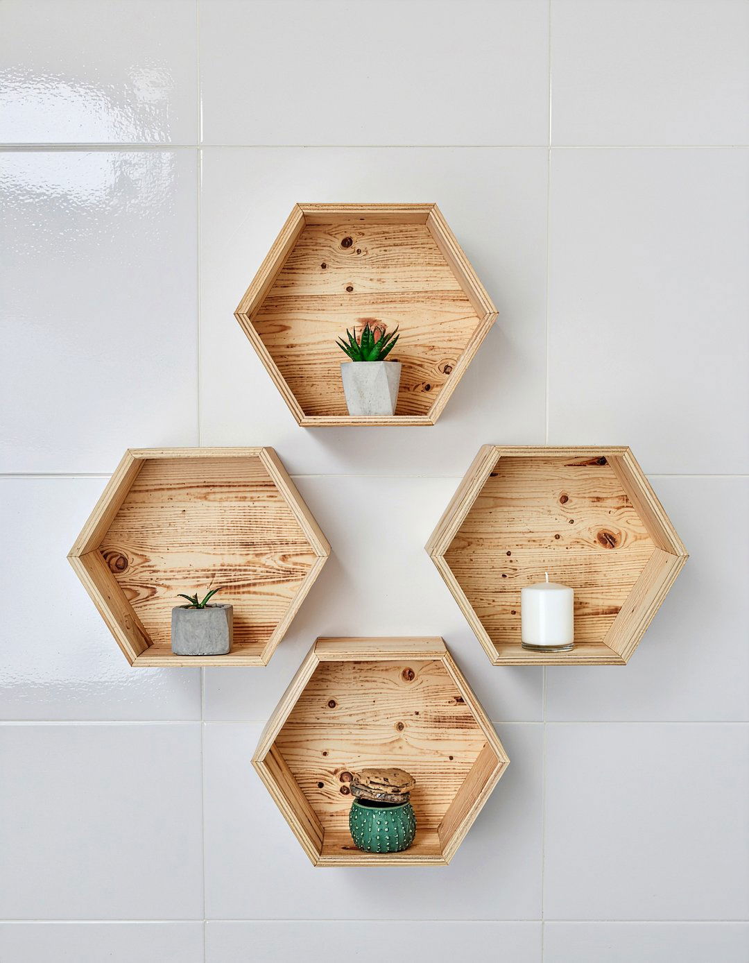 Hexagon wall cubbies - 30 bathroom shelving unit ideas