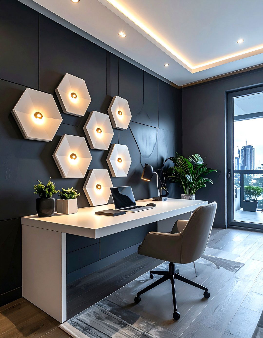 Hexagon wall lights - 30 LED light decor ideas