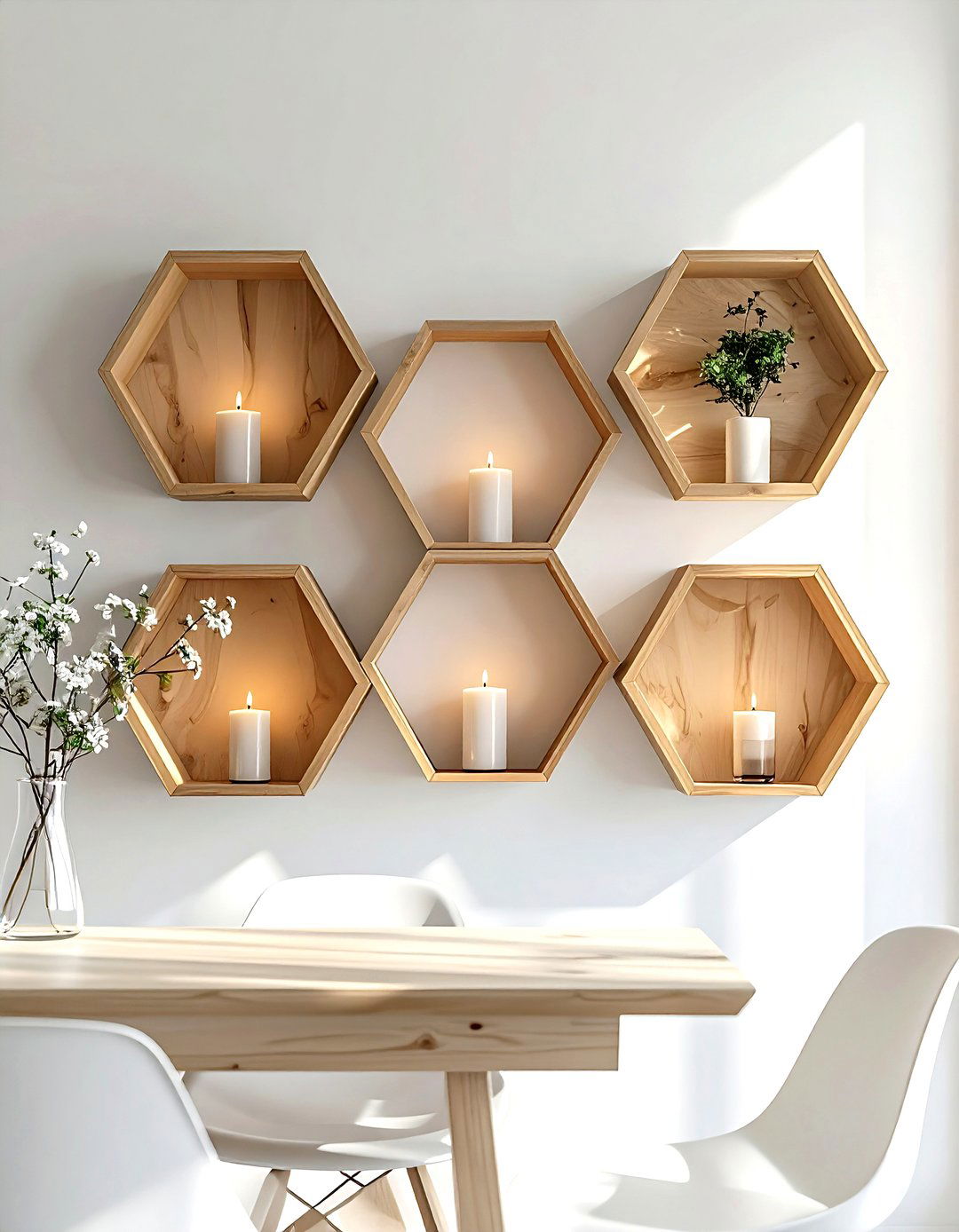 Hexagon wall shelf - 30 dining room wall shelving ideas