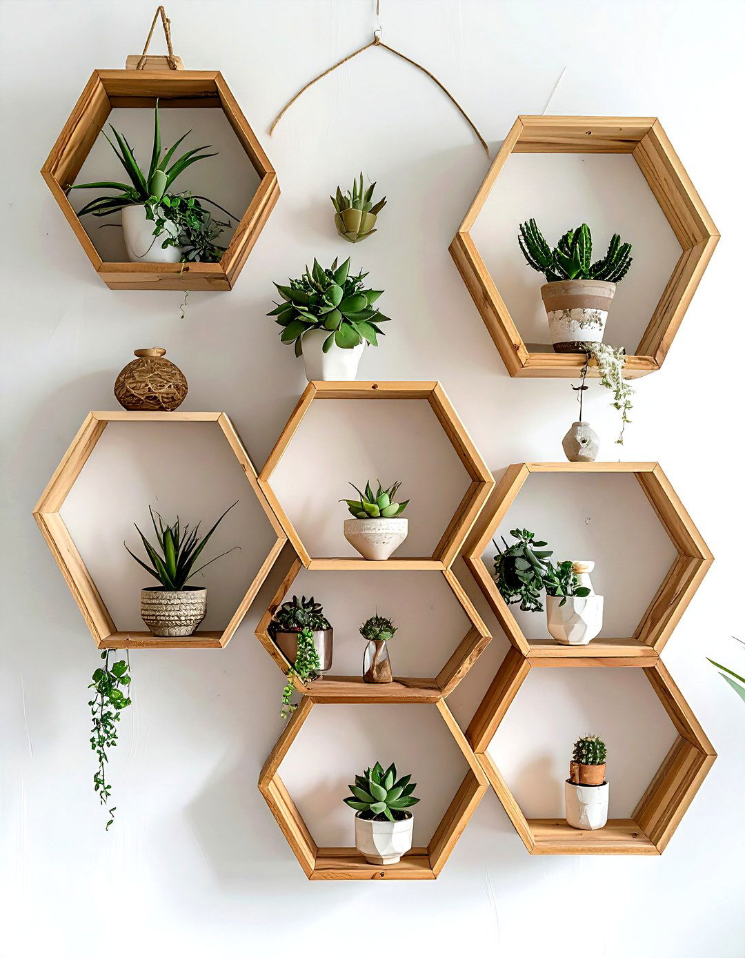 Hexagon wall shelves - 30 living room wall shelving ideas
