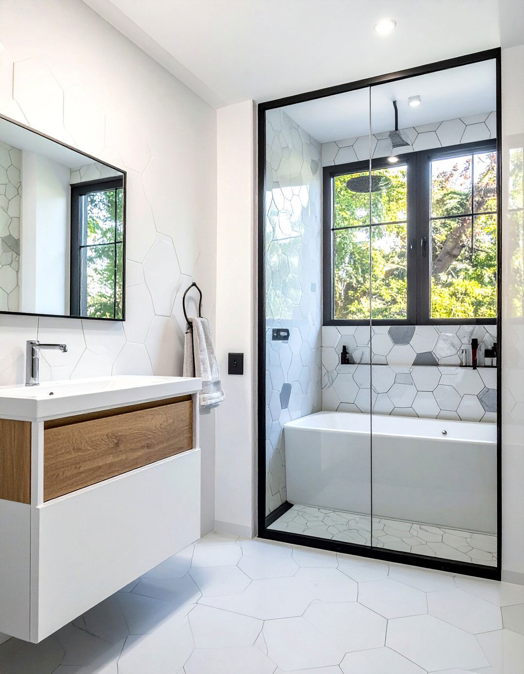 Hexagon window film - 30 bathroom window film ideas