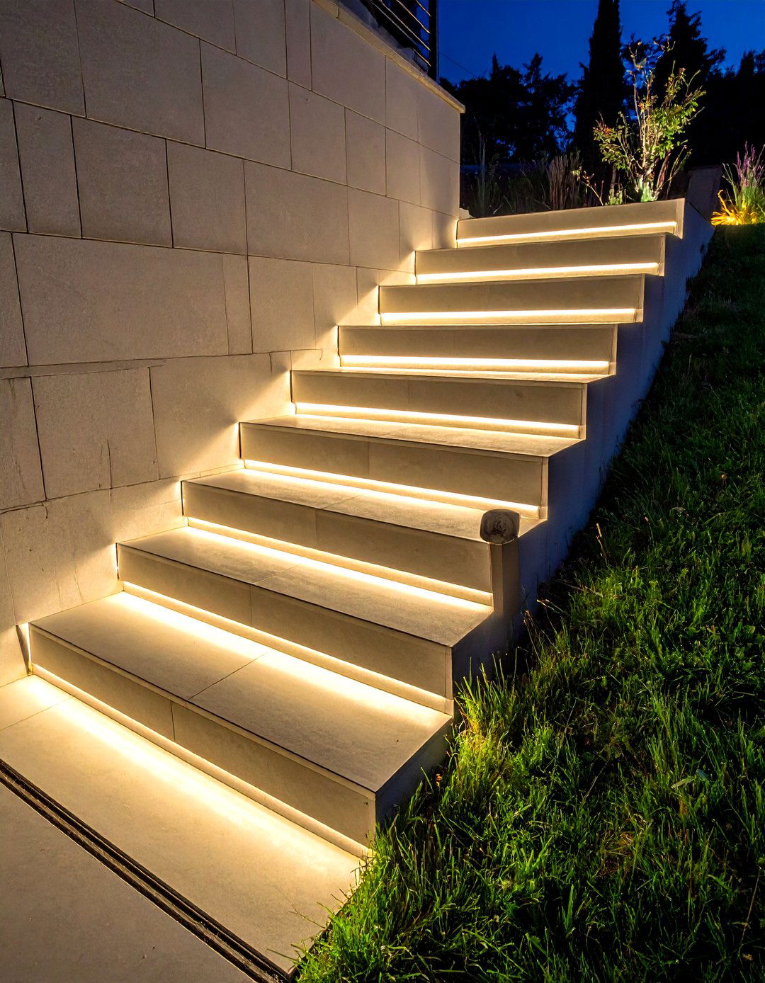 Hidden LED strip lighting for stairs - 30 outdoor lighting ideas