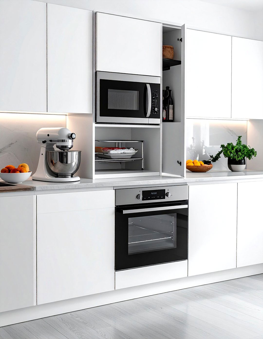 Hidden Microwave Mixer Station - 30 kitchen baking center ideas