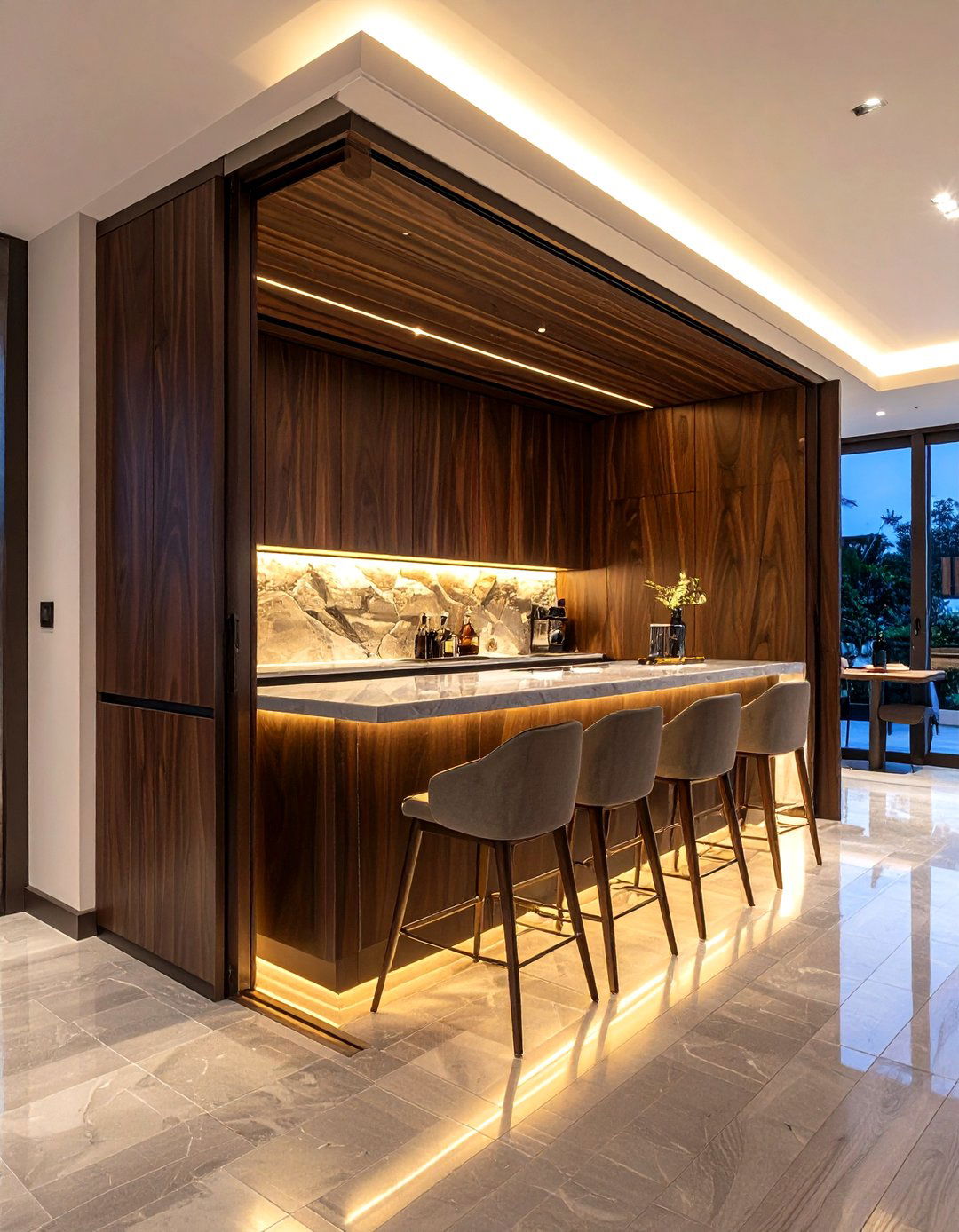 Hidden Pocket Door Bar - 30 dining room built-in bar ideas