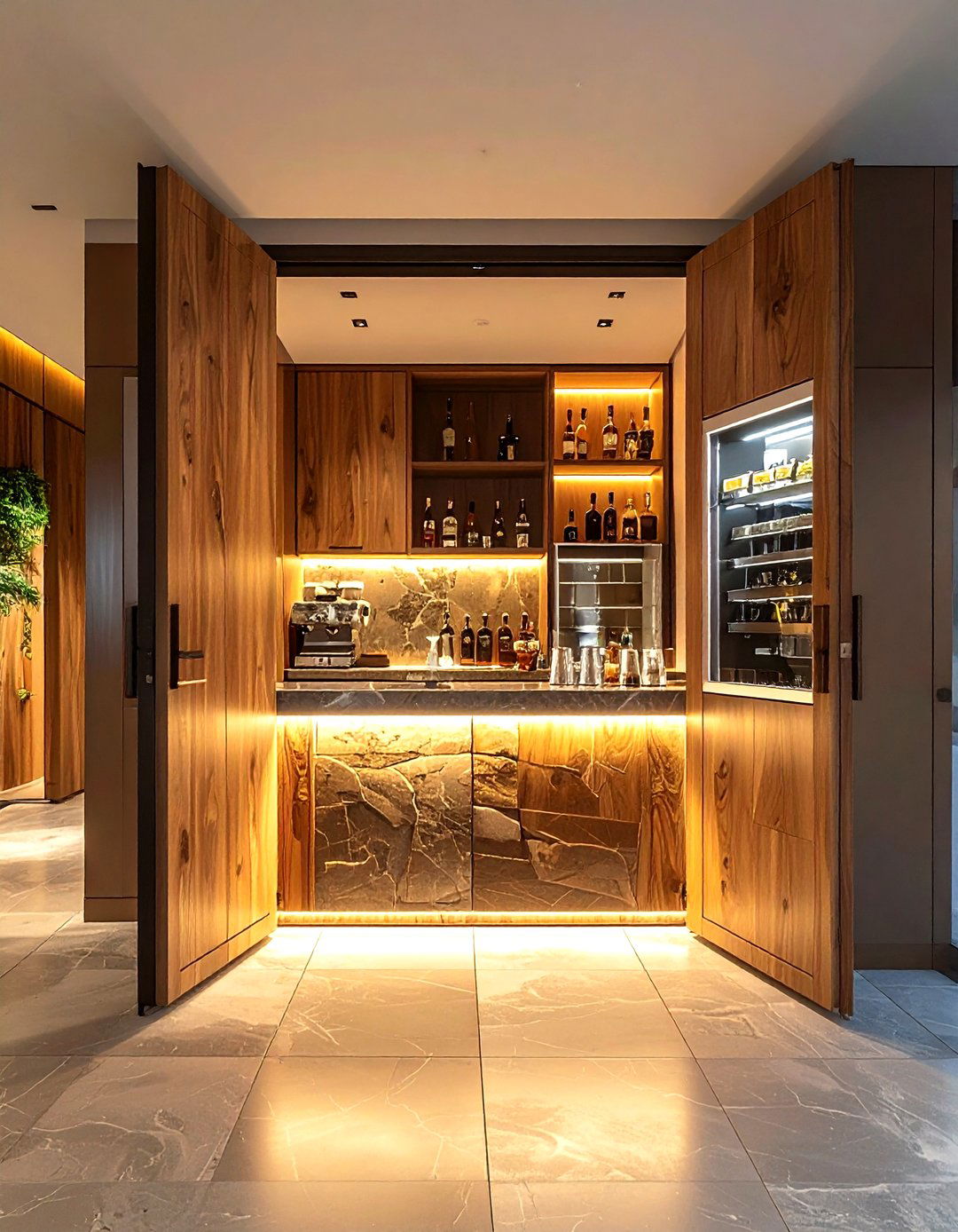 Hidden Pocket Door Cabinet - 30 kitchen home bar ideas