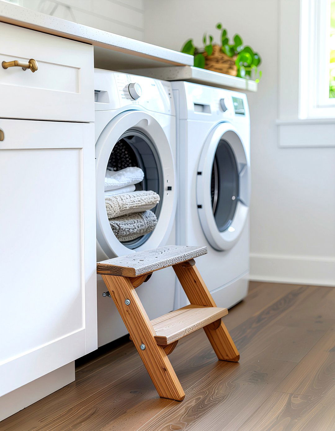 Hidden Step Stool Storage - 30 laundry room organization ideas