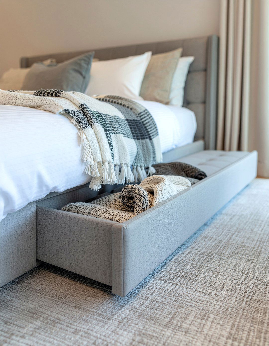 Hidden Storage Bench - 30 restful bedroom ideas