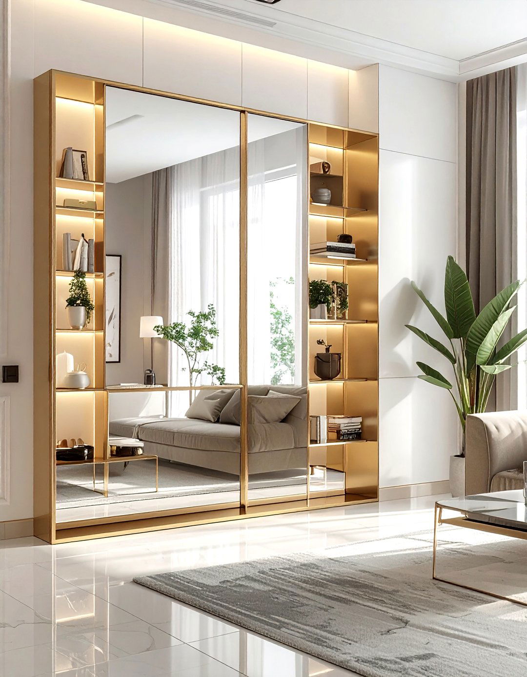 Hidden Storage Mirror - 30 living room creative storage ideas