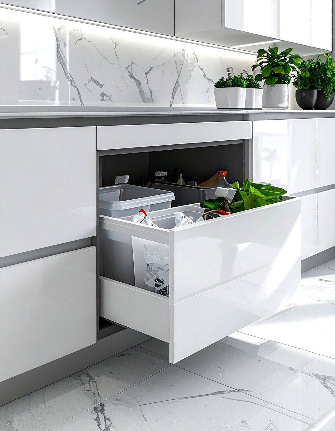 Hidden Trash Bin - 30 functional kitchen ideas