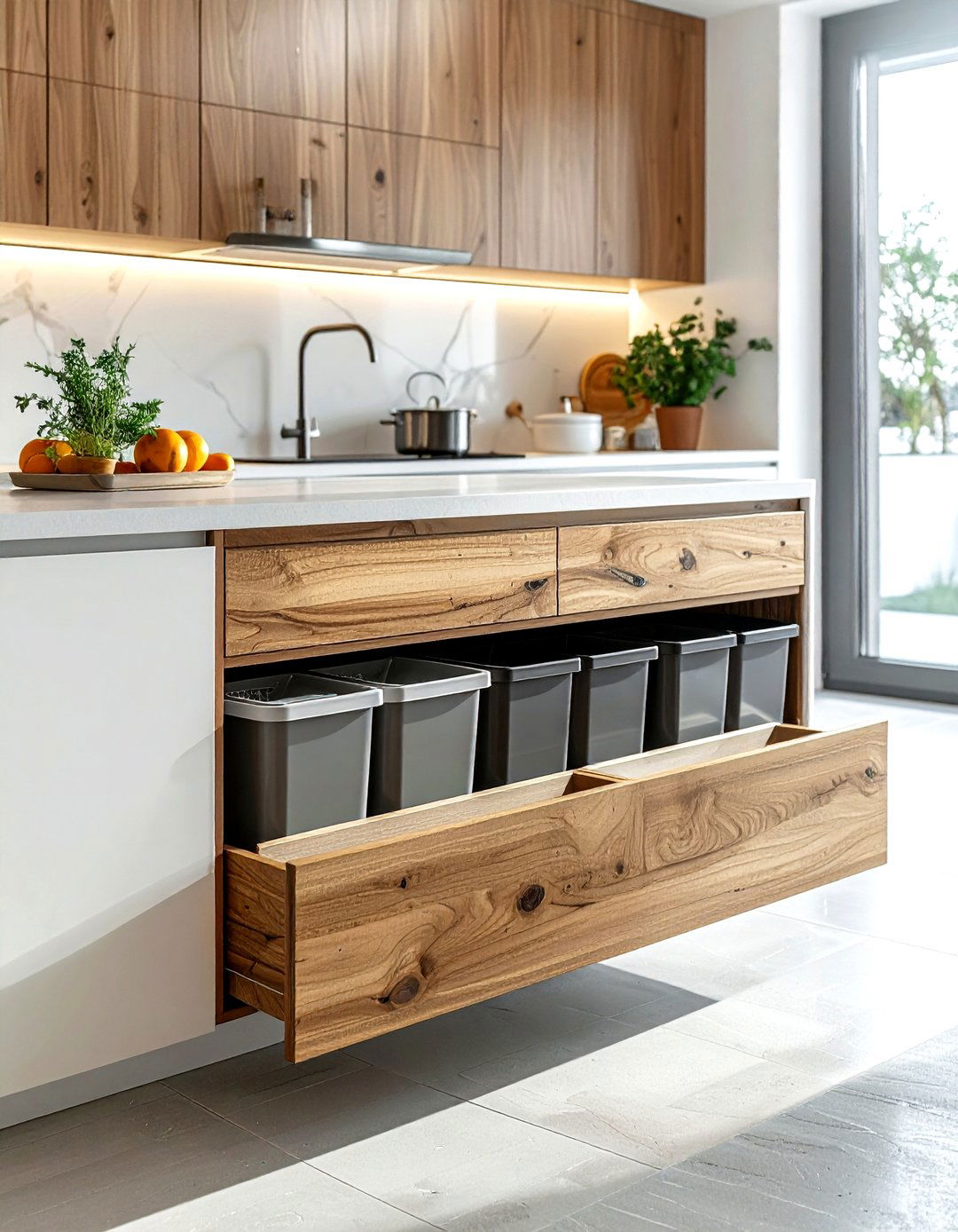 Hidden Trash Can Cabinet - 30 kitchen storage ideas