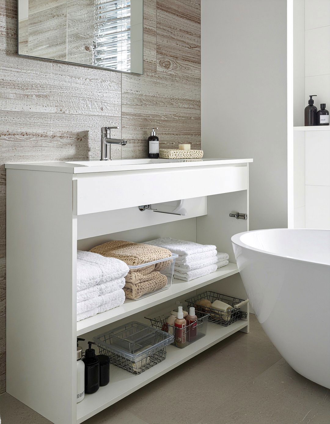 Hidden bathroom storage shelf - 30 bathroom shelf styling ideas