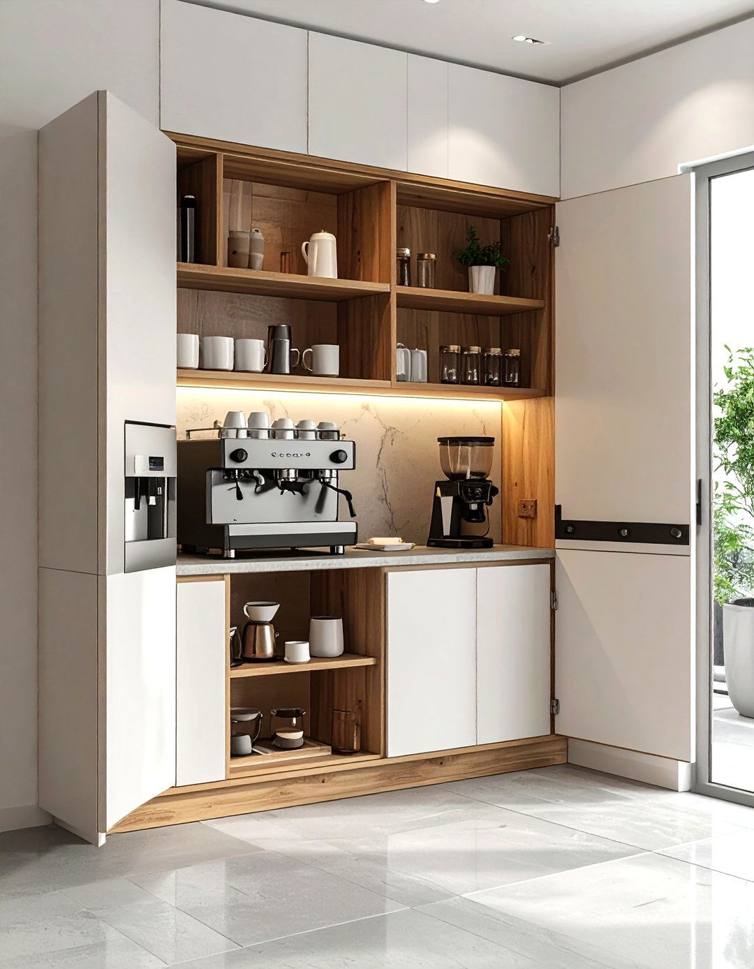 Hidden coffee station cabinet - 30 dream kitchen ideas