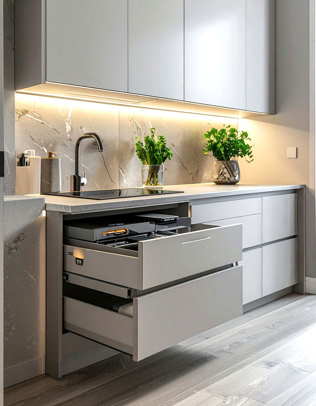 Hidden electronics charging station - 30 kitchen built-in storage ideas