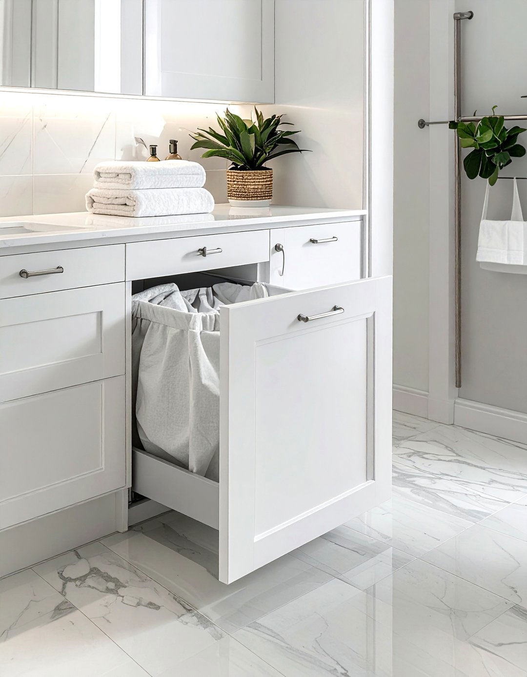 Hidden laundry bin - 30 bathroom space-saving ideas