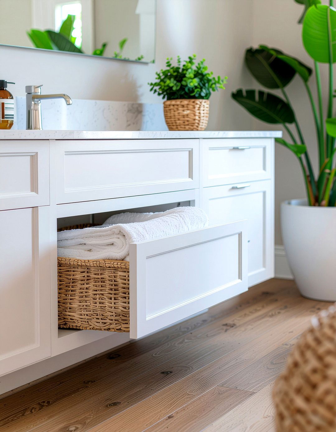 Hidden laundry hamper - 30 bathroom maximization ideas