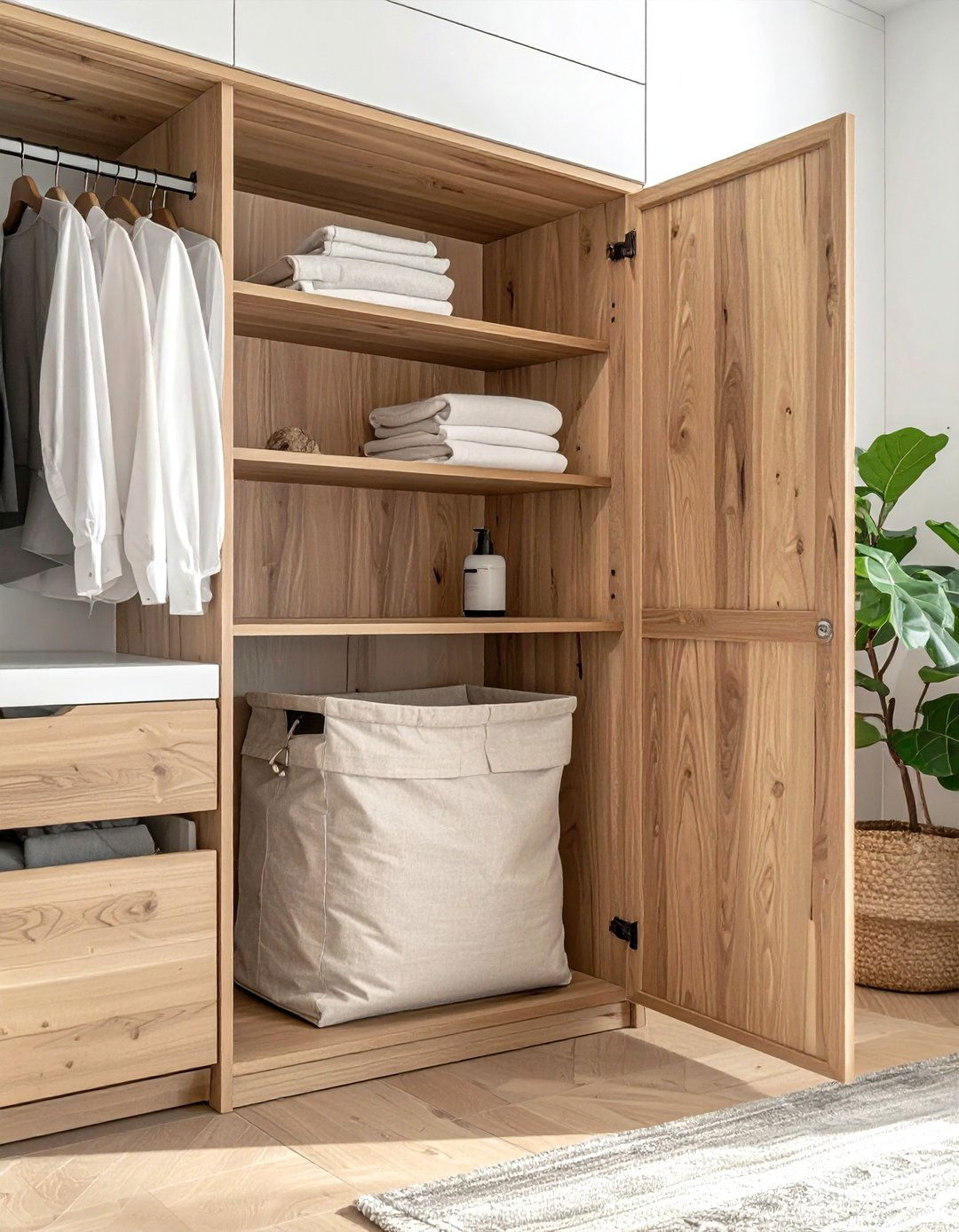 Hidden laundry hamper cabinet - 30 bedroom closet organization