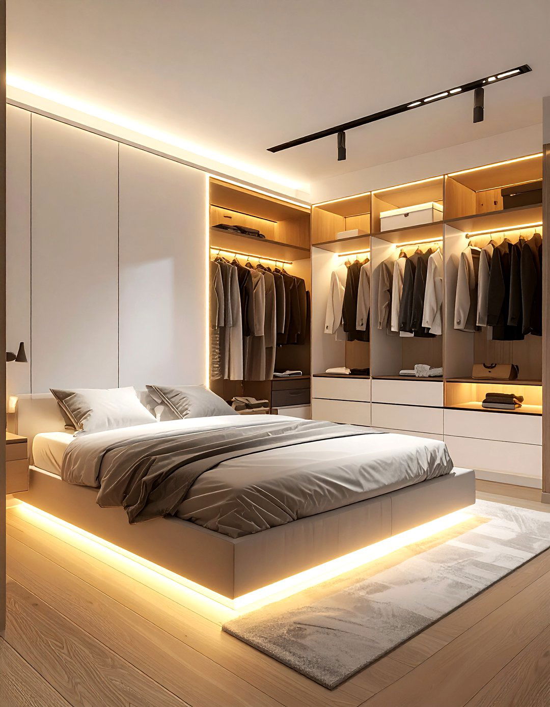 Hidden led channel in wardrobe - 30 bedroom ambient lighting ideas