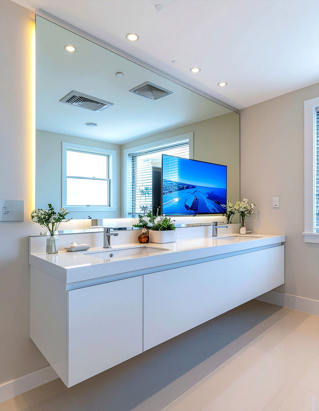 Hidden mirror TV - 30 bathroom entertainment ideas