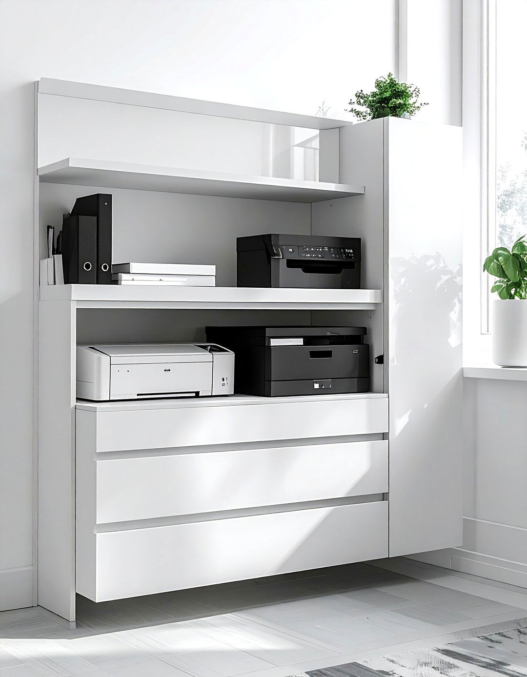 Hidden printer storage - 30 home office organization ideas