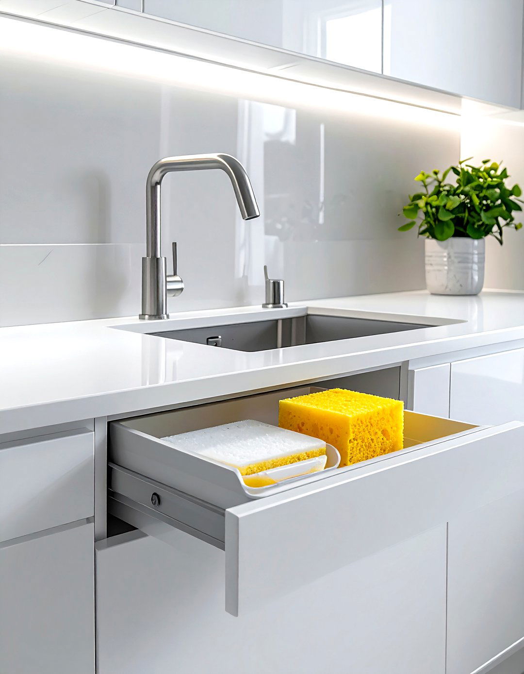 Hidden sponge holder tilt out - 30 kitchen space saving ideas
