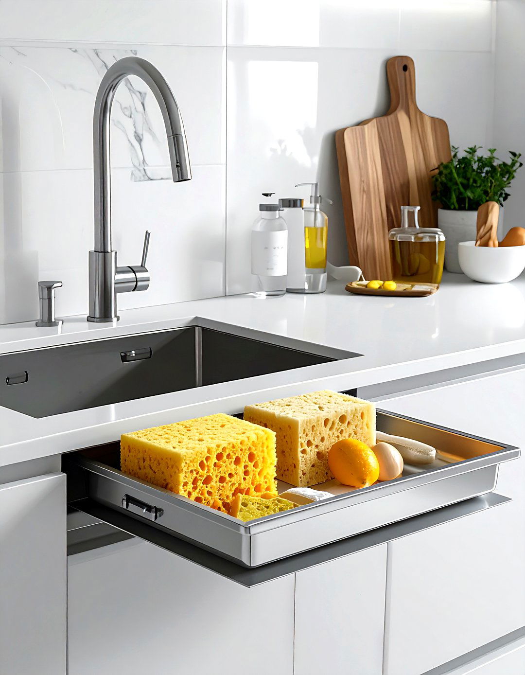 Hidden sponge holder - 30 kitchen storage hacks