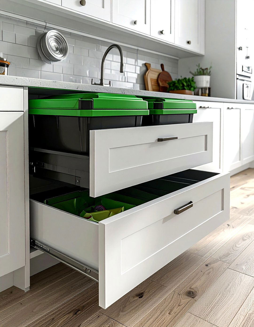 Hidden trash recycling center - 30 kitchen built-in storage ideas