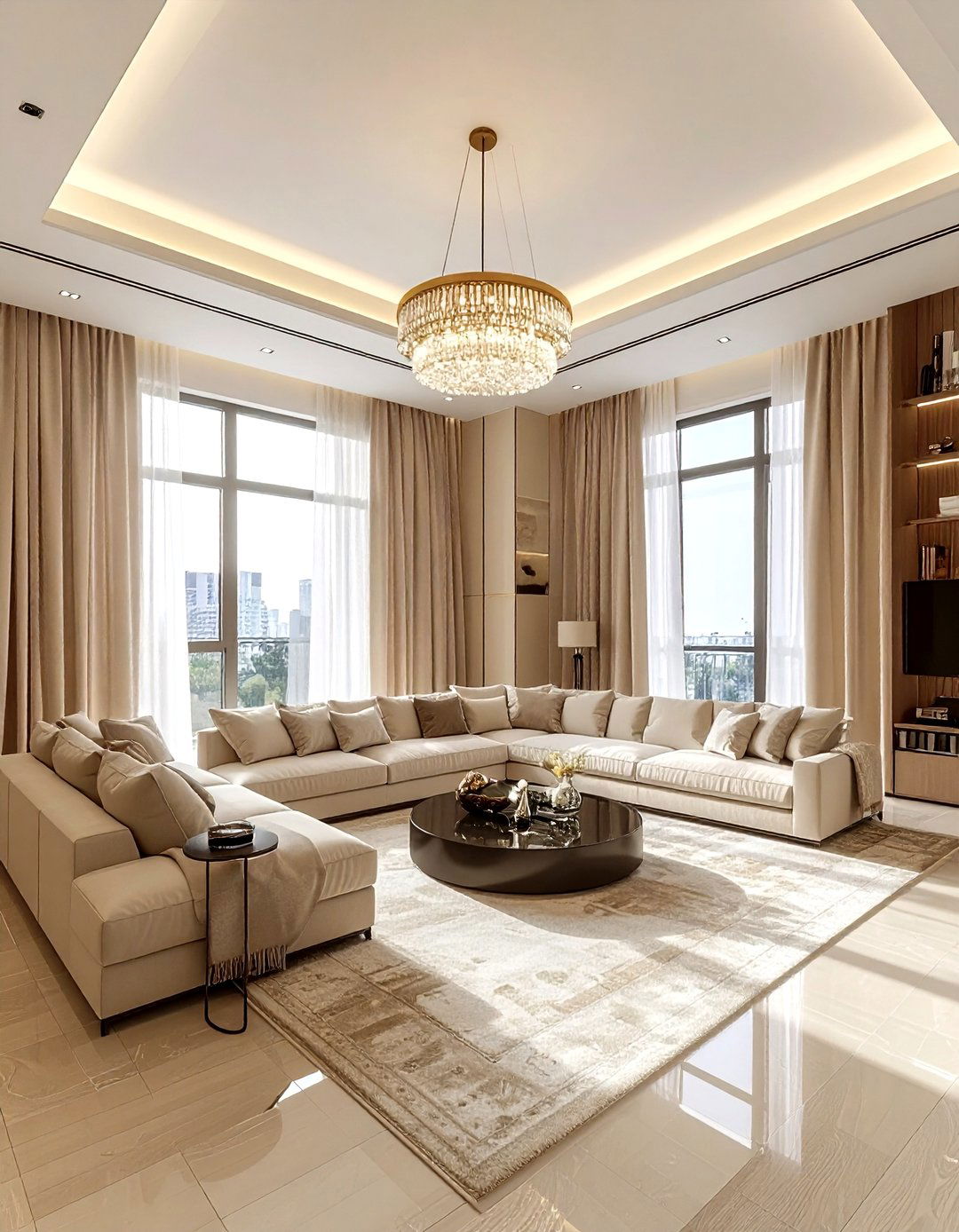 High Ceiling Beige Living Room - 30 beige living room design ideas