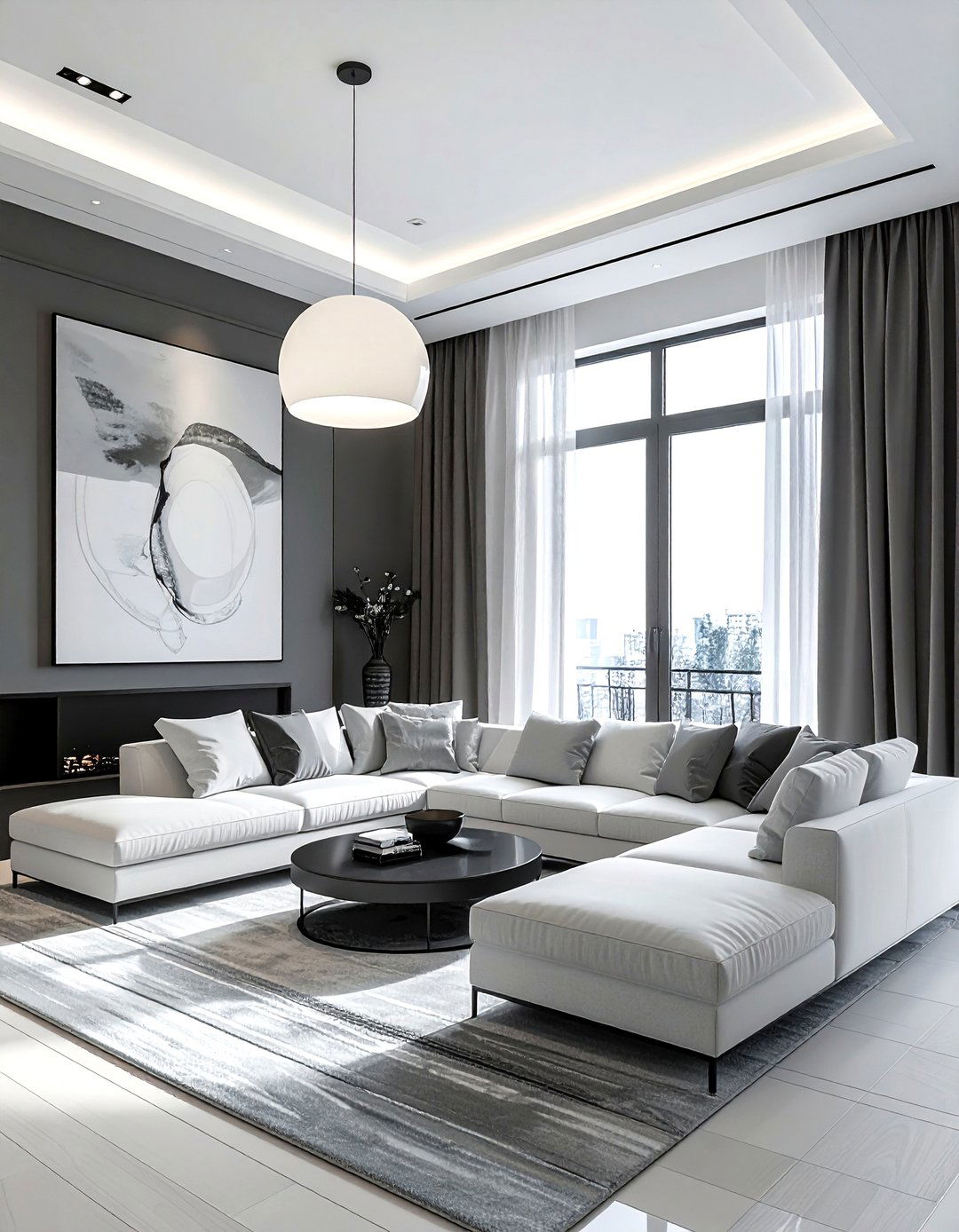 High Ceiling Grey And White Living Room - 30 grey and white living room ideas