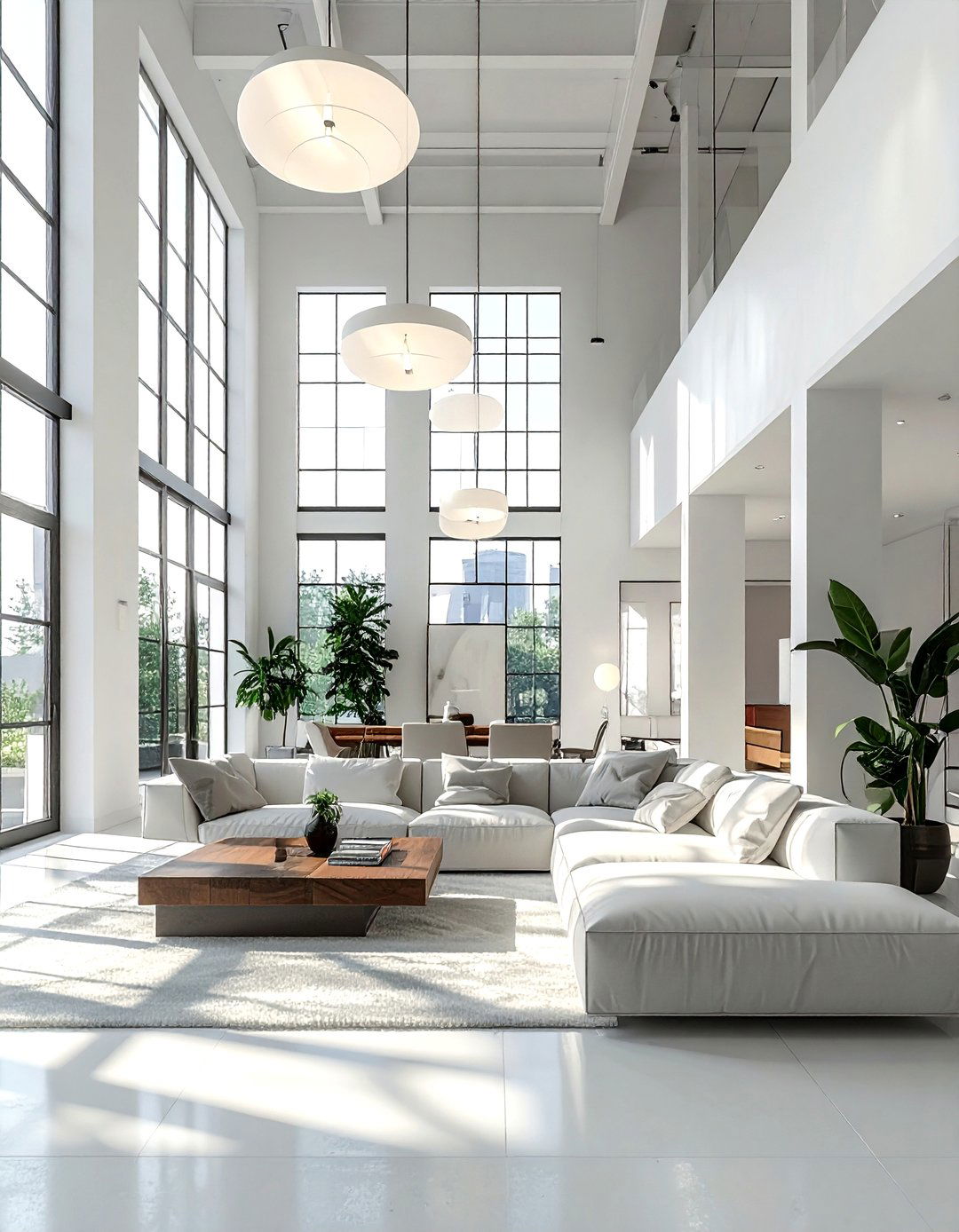 High Ceiling Living Room - 30 industrial white living room ideas