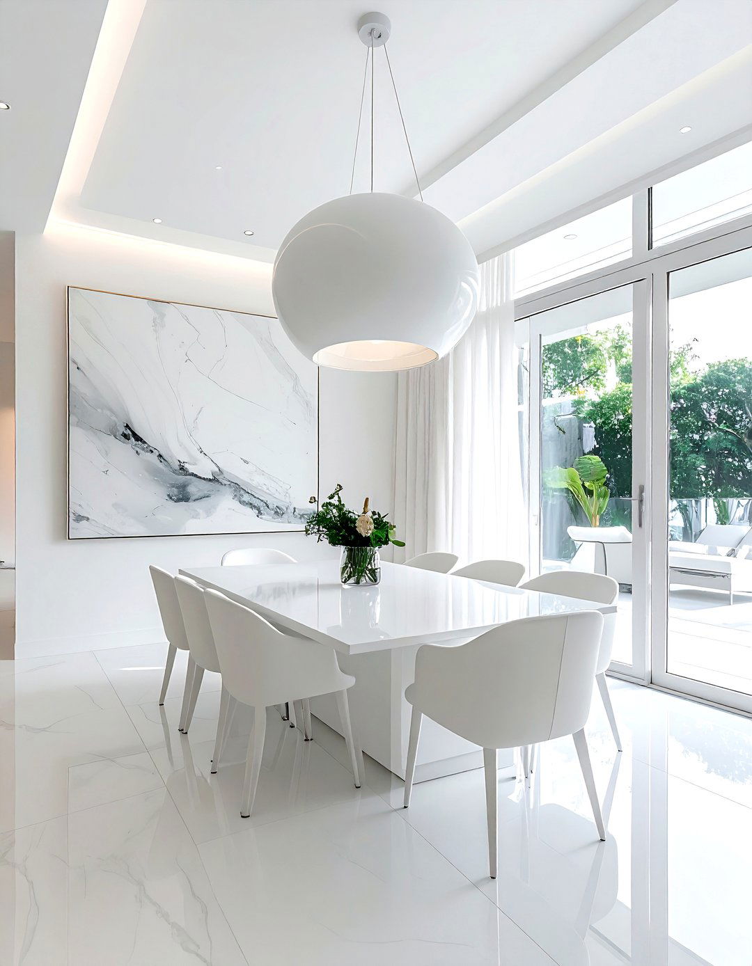 High Ceiling White Dining Room - 30 all white dining room ideas