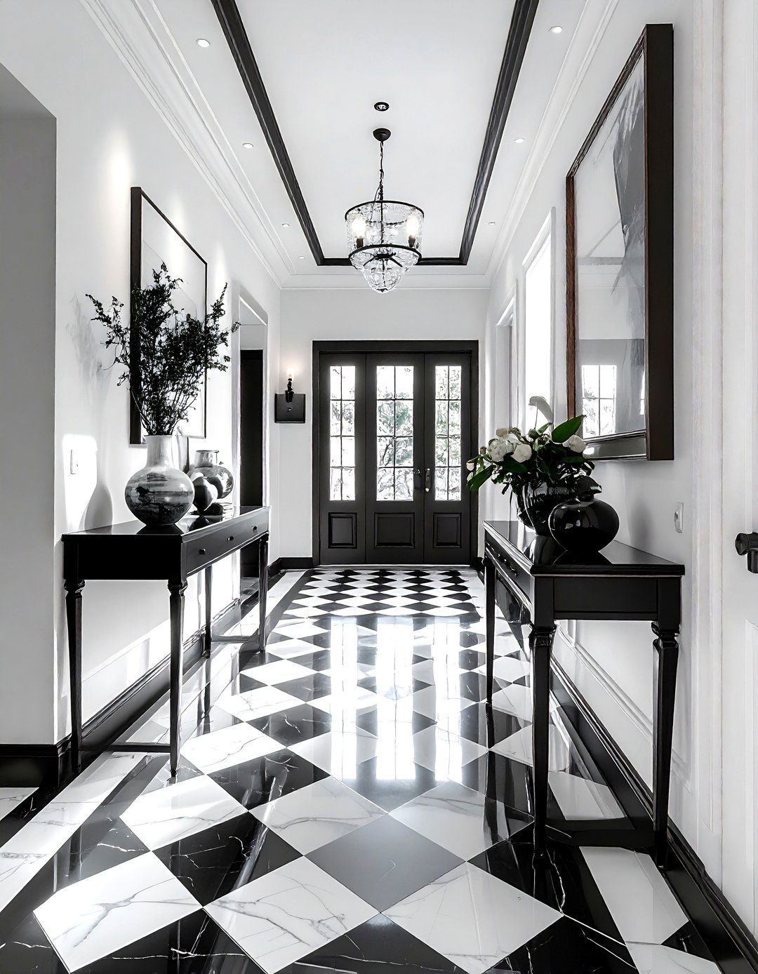 High Contrast Black And White Entryway - 30 decor color theory ideas