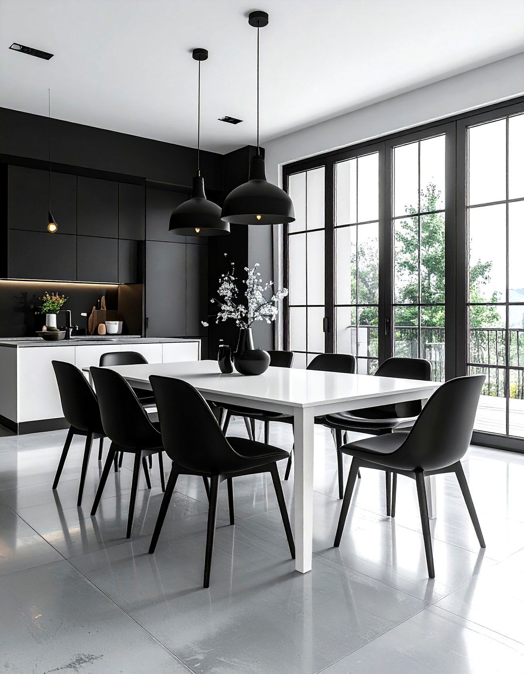 High Contrast Dining Room - 30 modern farmhouse dining room ideas