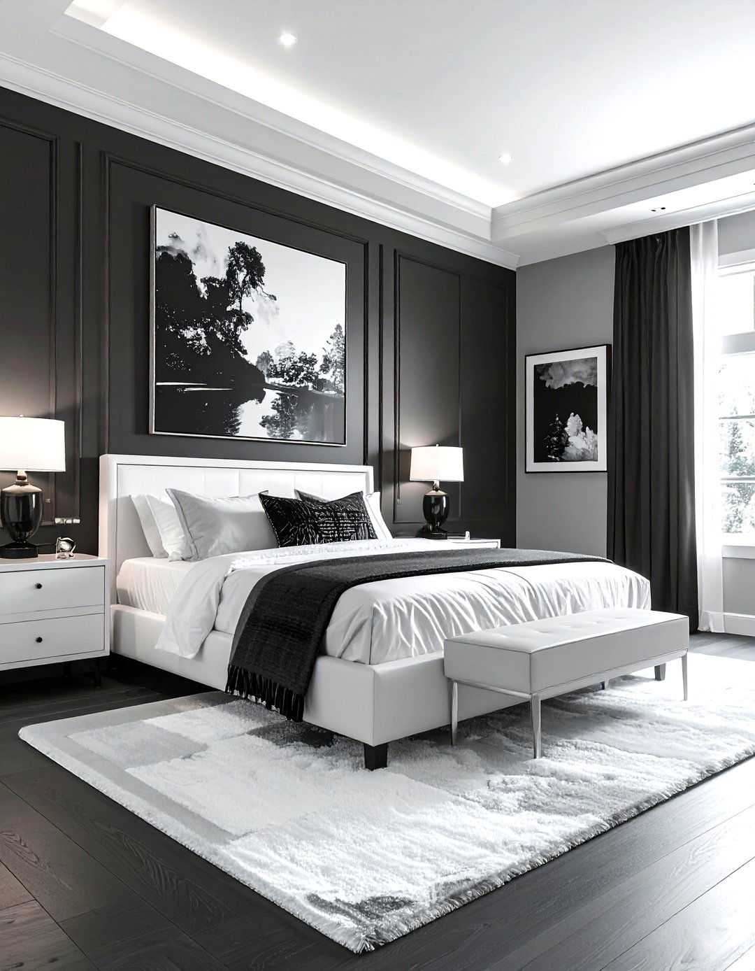 High Contrast Grey White Bedroom - 30 grey and white bedroom ideas