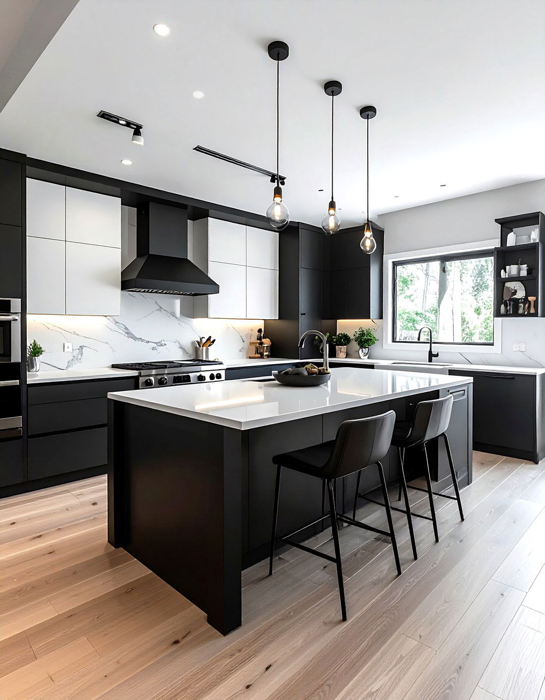 High Contrast Kitchen Design - 30 kitchen ergonomic ideas